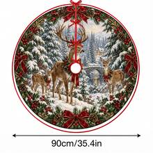 1件森林鹿雪景圖案聖誕樹裙，優雅配色節日裝飾，5種尺寸，中性節日禮物，適用於居家與派對聖誕裝飾 - 森林麋鹿雪景 - 查看 13