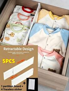 5pcs Set (1 Divider + 4 Non-Damaging Adhesive Pads) Adjustable Drawer Divider Set, Includes Plastic Divider, Suitable For Kitchen Utensils/Socks/Underwear/Desktop Drawer Storage, Adjustable Drawer Divider, Heavy Duty Plastic Expandable Folding Storage Box - Multicolor - View 8