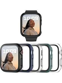 5pcs Unisex PC+Tempered Glass Integrated Protective Case, Anti-Drop Fashion Casual Protective Cover, Compatible With Apple Watch Band 38/40/41/42/44/45/46/49mm, Compatible With Apple Watch Series Ultra/SE/12/11/10/9/8/7/6/5/4/3/2/1, Smart Watch Protective Case Accessories - 5 Colors - View 17
