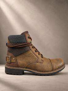Men High-Top Leather Riding Boots - Coffee Brown - View 3
