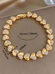 1Pc Gold Plated Heart Pave Gold Bracelet With Reversible Diamond & Polished Finish Y2K Delicate Jewelry For Women,Daily/Party, Christmas Gift,Wedding - Multicolor - View 3