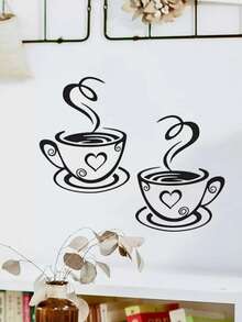 1pc 30*22cm Coffee Pattern Wall Sticker, Coffee Cups Sticker For Home Kitchen Restaurant Wall Decor, Stickers, Wall Decal, Vinyl Decal For Home Decorations, Spring Decoration Items Refresh Your Home, Rama Decoration Stickers Gifts Birthday Graduation - Multicolor - View 5