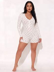 1pc Women's Ditsy Floral V-Neck Long Sleeve Jumpsuit - White - View 7