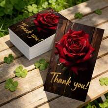 20/50Pcs Red Rose Thank You Cards, Vintage Wooden Background Greeting Cards, Blank Inside Appreciation Note Cards For Wedding, Party, Business - Sets - View 1