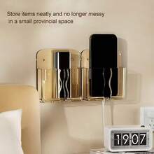 1pc No-Drill Adhesive Phone Charging Holder, Bedroom Wall-Mounted Bedside Slouchy Storage Box Phone Charging Stand - Multicolor - View 11