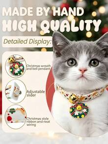 Christmas Adjustable Cat & Dog Collar With Bell, Christmas Tree & Santa Claus Pendant, Christmas Pet Gift, Suitable For Cats And Small Dogs - Multicolor - View 2