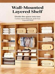 Heavy Duty Carbon Steel Expandable Wardrobe Rack, Space-Saving Stackable Metal Storage Shelf, Adjustable For Kitchen Bedroom Desk Shoes Bookshelf Closet, Multi-Functional Storage Rack, Fits Different Storage Systems, Durable Design - Multicolor - View 5