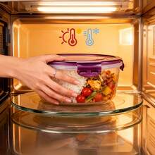 8pcs(4 Box+4 Lids) Multi-Size Combination Transparent Purple-Green Food Storage Containers - Kitchen Storage Boxes For Vegetables And Fruits, Microwave Round Lunch Boxes, Suitable For Cafeteria, Camping, Picnics - Multicolor - View 4
