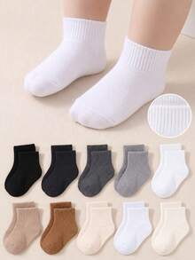 20 Pairs Random Baby Neutral Earth Tone Mid-Calf Socks, Multi-Color Solid Short Socks With Elastic Ribbed Cuff, Soft And Breathable, Suitable For Infants And Toddlers Daily Casual Wear - Multicolor - View 1