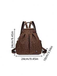 Light Luxury Leopard Print Backpack With Pleated Texture, Zipper Closure, Large Capacity, Commuter Casual Women's Bag - Multicolor - View 4