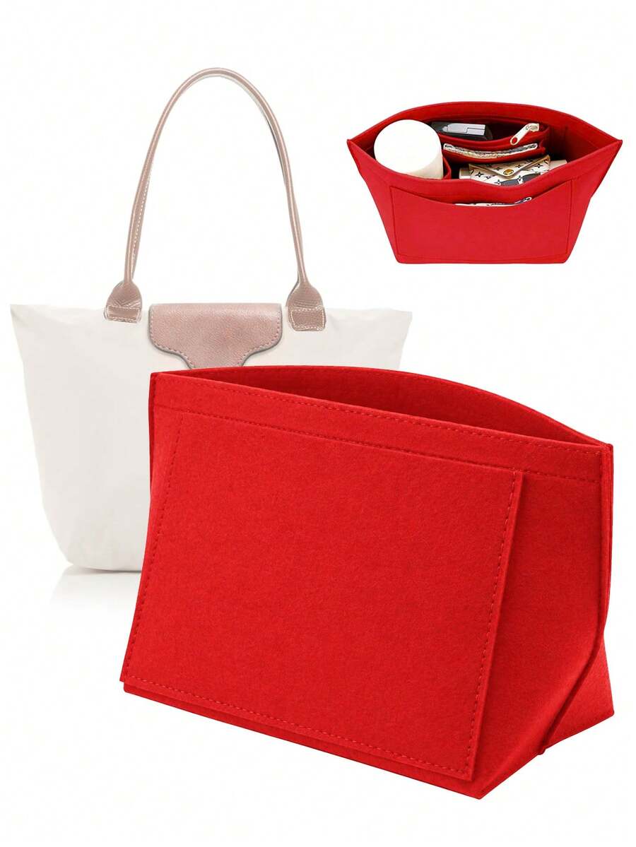 Le Pliage Tote Bag Felt Organizer Insert, Multi-Pocket Felt Bag Support, Portable Travel Liner Bag, Zipper Storage Organizer - Red - View 1