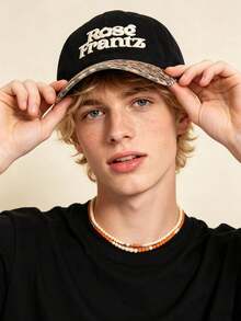 1pc Men's Leopard Print Baseball Cap, Vintage Washed Embroidered Soft Top Hat, Casual Adjustable Fashion Trucker Cap, Y2K Street Style Sun Hat - Vertical Letter Double Embroidery - View 1