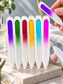 6pcs Glass Nail File Set, Random Color, Gradient Crystal Nail File Set, Suitable For Fingernails And Toenails, Reusable Manicure And Pedicure Tools, Ideal For Home, Salon And Travel - Multicolor - View 7