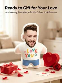 客製化「I Love You」愛心圖案抱枕，可上傳個人照片製作專屬臉型靠墊，DIY個性化照片抱枕，情人節驚喜禮物，送給男友或女友的禮物，節日裝飾，情人節禮物，婚禮、生日禮物，女性禮物，週年紀念禮物，萬聖節禮物，聖誕節禮物，感恩節禮物，毛絨玩偶 - 彩色 - 查看 6