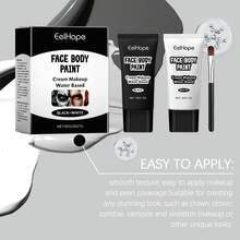Eelhope Face Body Paint, Black & White Water Based Body Paint Cream, High Coverage Face Paint for Halloween Skull, Clown Cosplay Costume Party, Easy to Apply & Blend, Ideal for DIY Festival Stage Body Art Makeup - Negro - Ver 11