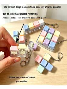 Keyboard Cube Stress Relief Keychain - Pressable Buttons, Soothing Desk And Pocket Accessory, Unisex For Adults, Car Keychain And Bag Charm, Birthday Gift, Student (Note: Non-Glowing) - Multicolor - View 2