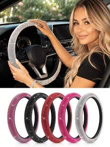 1-Piece Rhinestone Car Steering Wheel Cover, Shiny Diamond Steering Wheel Cover, No Inner Ring, Women's Car Interior Accessories - Steering Wheel Cover - View 1