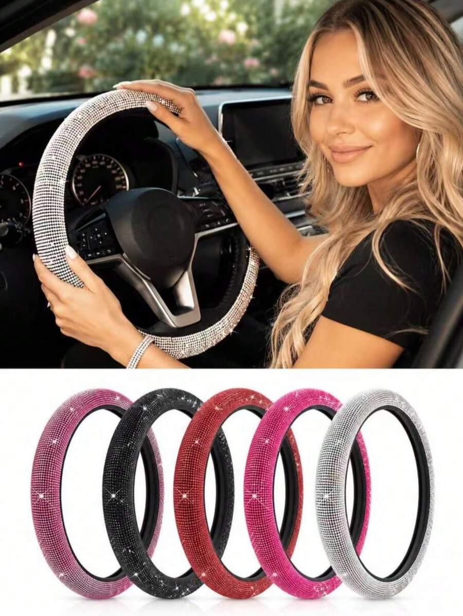 1-Piece Rhinestone Car Steering Wheel Cover, Shiny Diamond Steering Wheel Cover, No Inner Ring, Women's Car Interior Accessories - Steering Wheel Cover - View 1