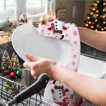 2pcs Dish Cloths, Winter Kitchen Towels, Seasonal Microfiber Dish Cloths With Pink Romantic Christmas Tree And Snowman Design, Snowflake Plaid Decor, Seasonal Gift Home Decor, 40 X 60 Cm Kitchen Towels - Multicolor - View 5