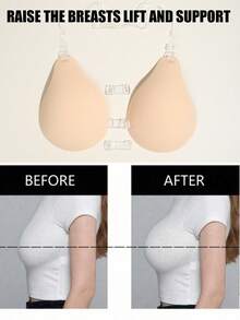 1pc/2pcs Invisible Strap Transparent Spoon-Shaped Breast Pads, Adhesive Bra With Easy-Wear Front Center Buckle Design, Adjustable Shoulder Straps, Curved Cup Neckline, Perfect For Vacation, Party And Photo Styling - Thin style - View 6