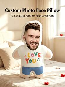 客製化「I Love You」愛心圖案抱枕，可上傳個人照片製作專屬臉型靠墊，DIY個性化照片抱枕，情人節驚喜禮物，送給男友或女友的禮物，節日裝飾，情人節禮物，婚禮、生日禮物，女性禮物，週年紀念禮物，萬聖節禮物，聖誕節禮物，感恩節禮物，毛絨玩偶 - 彩色 - 查看 3