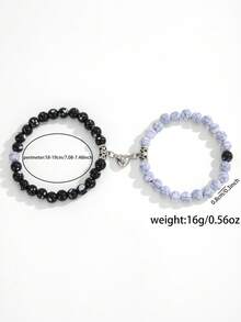 2pcs Couple Magnetic Heart Beaded Bracelet Set, Fashion Simple Friendship Bracelets For Men Women, Valentine Lover Gift Jewelry - Multicolor - View 3