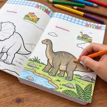 Dinosaur World Coloring Book For Kids, 32-Page Dinosaur Themed Coloring Workbook, Prehistoric Creature Drawing Activity Book, Children's Reading And Writing Toy, Preschool Boys And Girls Birthday Gift - Blue - View 1