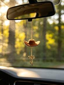 1pc Western Cowboy Hat Bow Pendant Car Interior Hanging Decoration, Car Decoration Accessory, Car Interior Ornament - A - View 2