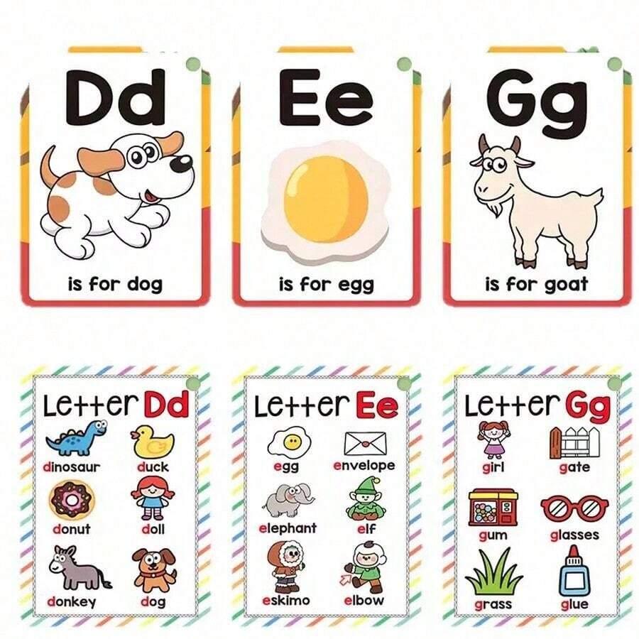 兒童迷你字母發音閃卡,ABC字母圖卡學習卡附環,卡通早教閃卡,幼兒園幼童居家教學玩具 - 彩色 - 查看 1