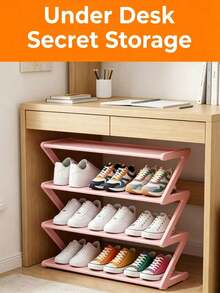 Z-Shaped Plastic Shoe Rack Floor-Standing Storage Rack Multi-Functional Large Capacity Storage Rack Easy To Assemble Home Dormitory Essential Space-Saving Suitable For Living Room Bedroom Home Decoration - Multicolor - View 1