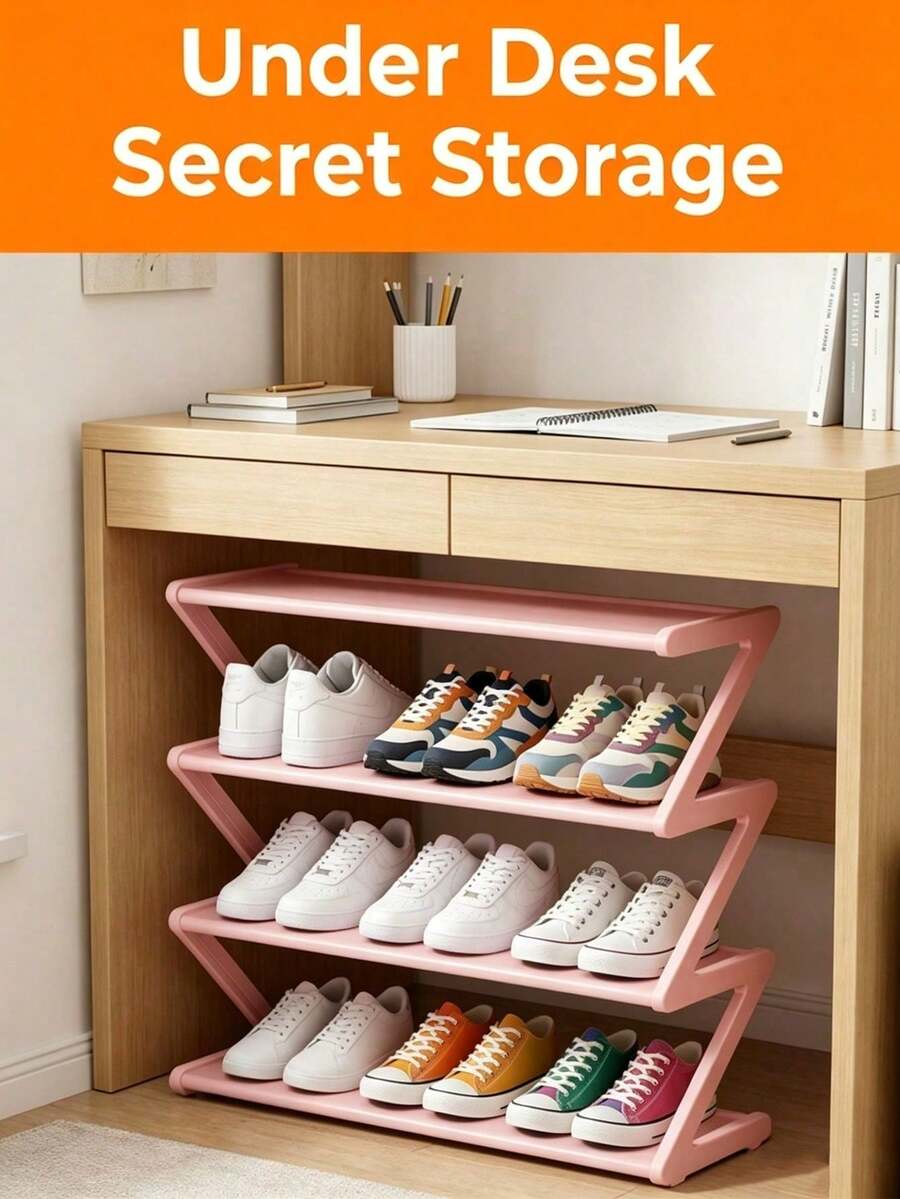 Z-Shaped Plastic Shoe Rack Floor-Standing Storage Rack Multi-Functional Large Capacity Storage Rack Easy To Assemble Home Dormitory Essential Space-Saving Suitable For Living Room Bedroom Home Decoration - Multicolor - View 1