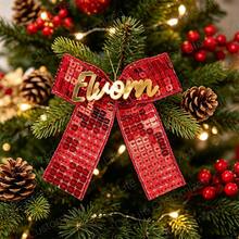 Custom Exquisite Red Sequin Bow Accessory, Custom Gold Name Tag, Holiday Gift Packaging, Christmas Theme Party Home Decor Small Item, Custom Bow Pendant - Multicolor 2 - View 3
