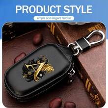A-Z Letter Fashionable PU Black Car Keychain Protective Case With Zipper And Keychain, Car Keybox, Car Keychain, Men's Gift, Valentine's Day Gift, Per - Multicolor - View 7