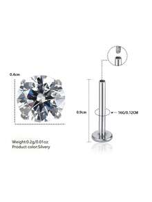 VceTd 1PC Fashion Elegant Dopamine Color Round Cubic Zirconia Inlaid Stainless Steel Women's Stud Earrings Suitable For Daily Wear, Vacation, Fashion Street Style Or Gift - Silver - View 11