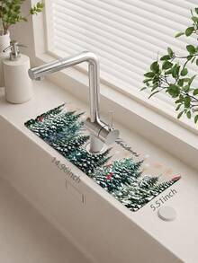 1pc Sink Faucet Absorbent Mat, Christmas Cedar Pattern, Drainage Mat, Suitable For Kitchen, Bathroom Sink, Countertop, Drainage Mat, Diatomaceous Earth Material, Trimmable, Quick-Dry Mat - Multicolor - View 12