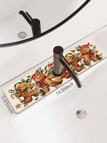 1pc Sink Faucet Absorbent Mat, Christmas Gingerbread Man Pattern, Drainage Mat, Suitable For Kitchen, Bathroom Sink, Countertop, Drainage Mat, Diatomaceous Earth Material, Trimmable, Quick-Dry Mat - Multicolor - View 12