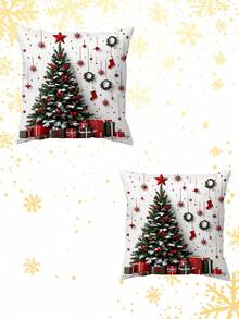 2pcs Christmas Tree Floral Pillow Covers, Single-Sided Printed Soft Decorative Cushion Covers, Suitable For Sofa, Bed And Living Room, Winter Holiday Home Decor, Pillow Insert Not Included - Multicolor - View 4