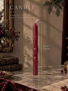 1pc Vintage Red Embossed Tapered Candle With 3D Fruit And Leaf Pattern, Creating Romantic Christmas Winter Atmosphere, Suitable For Holiday Decoration, Elegant Gift, Candlelight Dinner And Party, Adding Warmth To Home Decor For New Year Season - Multiple Styles - View 12