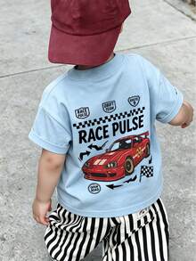 男童休闲赛车图案圆领短袖T恤 - 淺藍色 - 查看 8