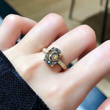 1 buah Cincin Zirkonia Matahari & Bulan Vintage Desain Minimalis Kreatif dan Personal, Cocok untuk Pemakaian Sehari-hari - Emas - View 4