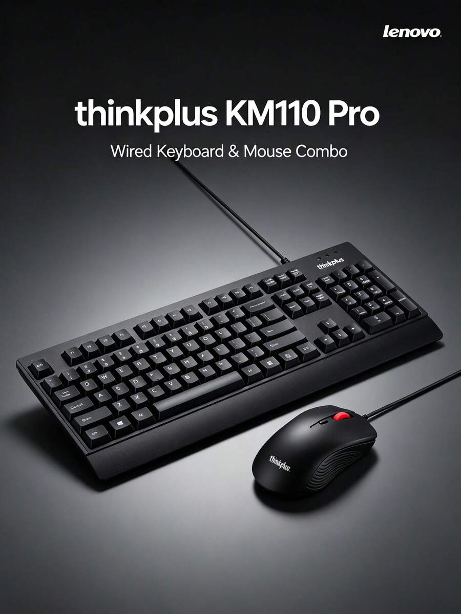 Lenovo KM110Pro 有線鍵盤滑鼠套裝 全尺寸 104 鍵鍵盤 經典 Think 紅點滑鼠 商務辦公 USB 鍵鼠套裝 桌上型電腦筆記型電腦通用 - 查看 1
