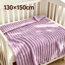 1pc Luxury Double-Sided Faux Rabbit Fur Blanket - Comfortable Striped Flannel, Medium Thickness, All-Season Use, Soft And Warm, Suitable For Napping, Office, Camping, Sofa - Multi-Functional Polyester Bed Cover, Christmas Gift - Purple - View 9