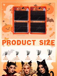 Halloween Cosplay Cluster Lash Kit, 10D-40D & 80D-150D Individual Volume Cluster Lashes, Dramatic Spooky False Eyelashes For Halloween Party, Costume & Gothic Eye Makeup, Includes Tweezers & Lash Brush - View 3