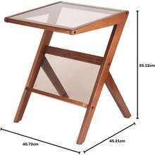 Mesa auxiliar en forma de Z, mesa auxiliar con parte superior de vidrio templado, mesa auxiliar moderna de madera maciza para sofá, sala de estar, mesa en Z, nogal - Negro - Ver 2