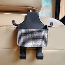 1pc New Rhinestone Multi-Function Car Seat Storage Cup Holder, 2-In-1 Integrated Hook Design, Made Of Durable ABS Material, Easy Installation, Can Hang And Store Miscellaneous Items, Place Water Cups, Convenient To Carry, Luxury Decoration, Practical Car Seat Back Storage Interior Accessory - Rhinestone Storage Cup Holder - View 2