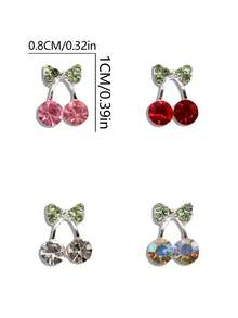 10pcs Nail Art Y2K Nail Accessories For Autumn And Winter, Sweet And Cool Style, Exquisite Three-Dimensional Cherry Sparkling Pink Nail Gemstones, Nail Rhinestones For DIY Nail Shops, Suitable For French Nails - Multicolor - View 4