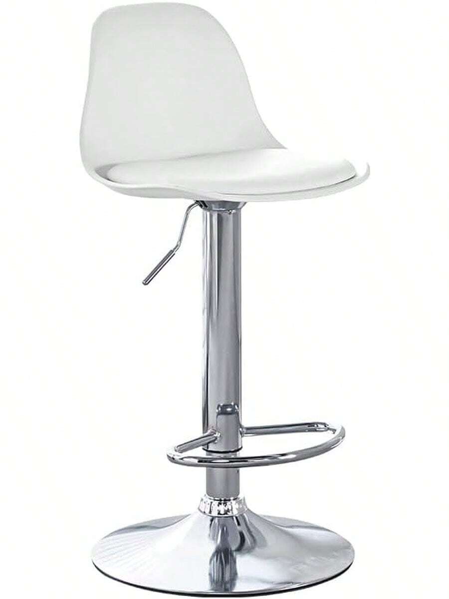 Set de 4 Taburetes de Bar Ajustables Color Blanco 32x39x83 cm| Taburetes Giratorios con Altura Regulable 83-93 cm| Asiento y Respaldo de Plástico con Base Cromada y Reposapiés| para Bar Cocina Isla y Desayunador| Fácil de Armar - Blanco - Ver 1