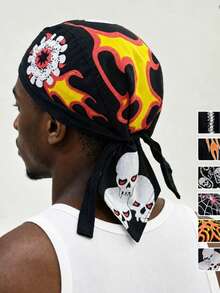 European And American Style Skull Print Pirate Bandana Hat, Hip Hop Personalized Headwrap Cap, Versatile Sports Cycling Hat, Unisex - Skull Flame - View 5