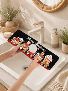 1pc Christmas Gingerbread Man Pattern, Sink Faucet Water Absorbent Mat, Drainage Mat, Suitable For Kitchen, Bathroom Sink, Countertop, Drainage Mat, Diatomaceous Earth Material, Trimmable, Quick-Drying Mat - Multicolor - View 8