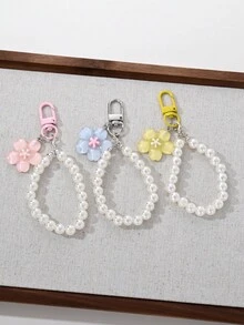 1pc/3pcs Sweet Cute Flower Pendant Faux Pearl Keychain Phone Strap Bag Earphone Case Charm Anti-Lost Hanging Decoration Suitable As Gift For Friends - Keychain - View 1